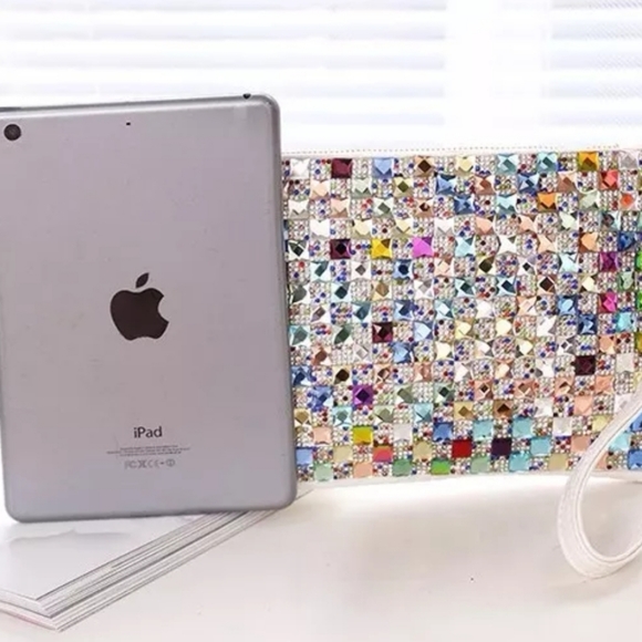 Colorful Jewel Studded Oversized Multi Funtional Clutch -White - Picture 13 of 16